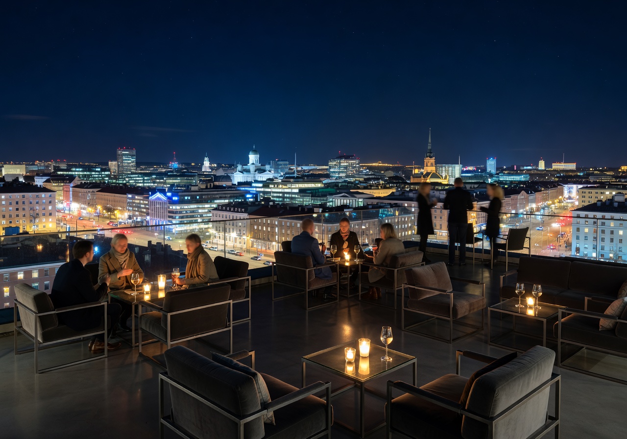 Rooftop sky bar Helsinki with city night view