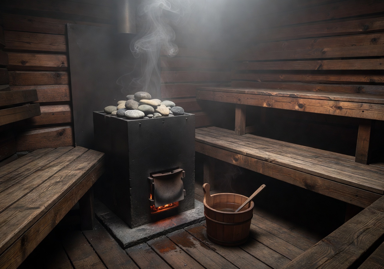 Traditional Finnish wood sauna interior